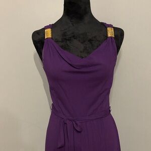 Ann Taylor Factory Purple Maxi Dress with Gold Details